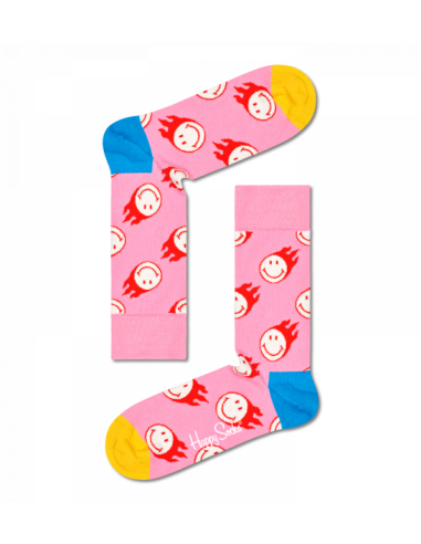 chaussettes longues flaming smiley sock happy socks