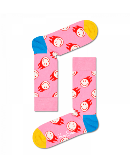 chaussettes longues flaming smiley sock happy socks